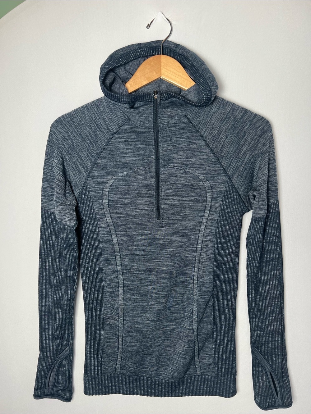 Lululemon Swiftly Wool Blend Half Zip Hoodie Blue White Long Sleeve Size S/M